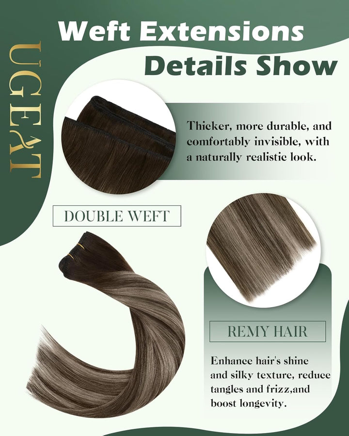 Ugeat Lang Echthaar Extensions Tressen 55cm Balayage Braun Haartressen Echthaar Extensions Ombre Dun