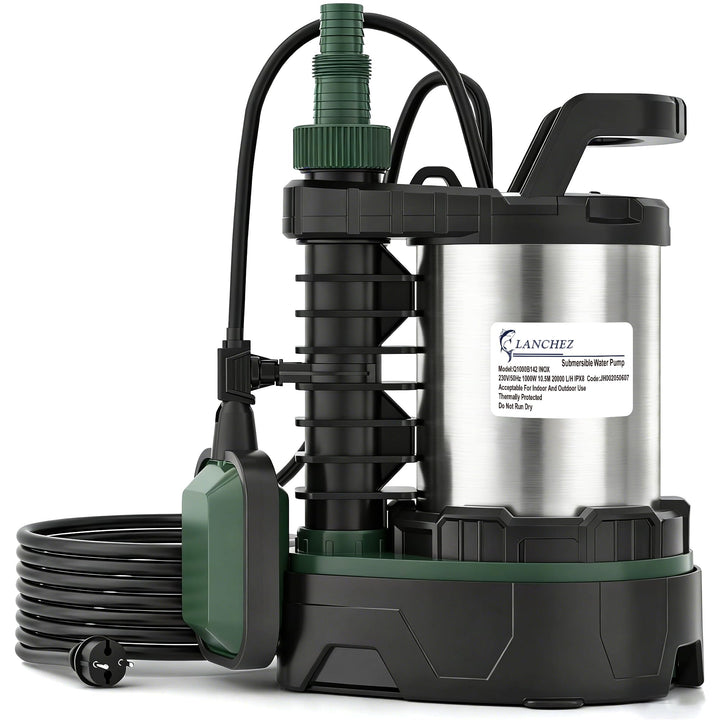 LANCHEZ Tauchpumpe 1000W, 20.000 l/h Förderleistung, Einstellbarer Abwasser-/Sauberwasser-Modus, För
