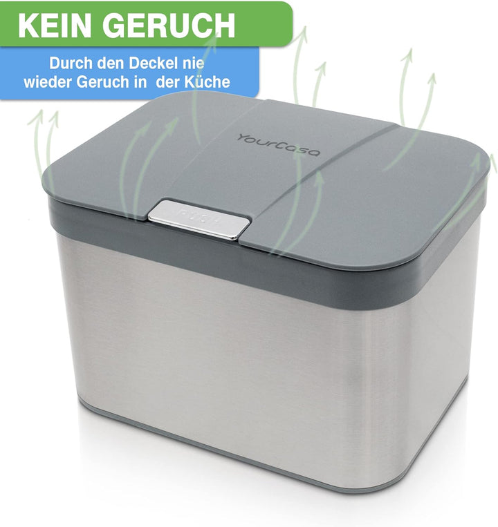 YourCasa® Biomülleimer Küche 4,3 L aus Edelstahl - geruchsdichter Bio Mülleimer mit Deckel & spülmas