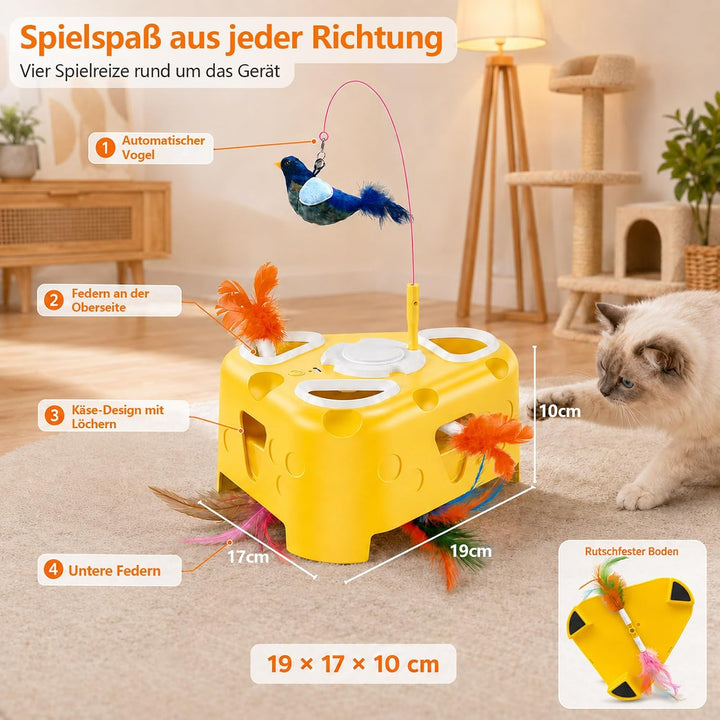 Interaktives Katzenspielzeug Selbstbeschäftigung Elektrisch, Vogel-Spielangel/rotierende Federn/Pop-