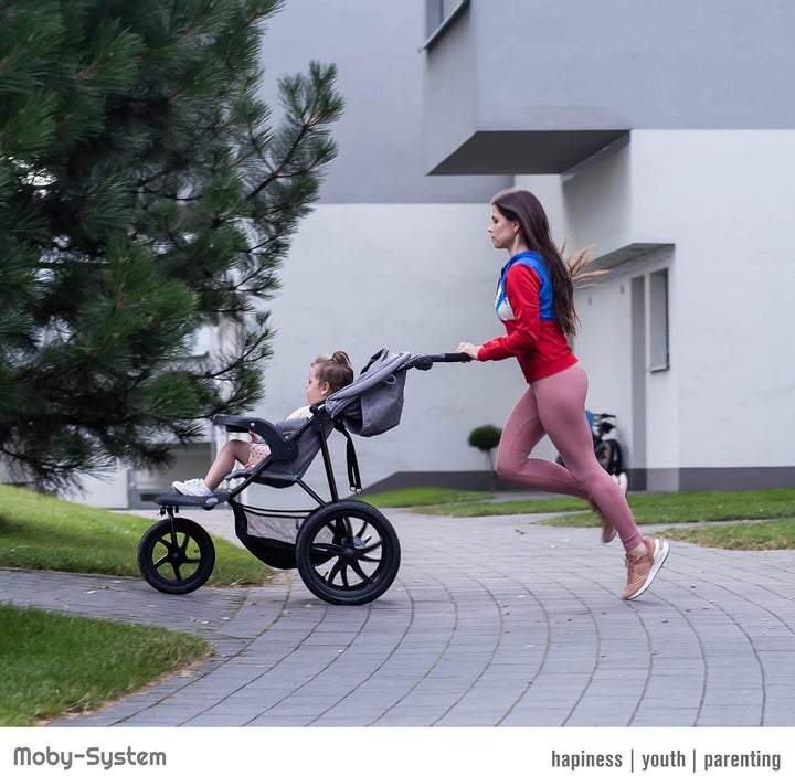 Moby-System Runner Dreirad-Kinderwagen Buggy Mountain Schwarz Für Kinder Bis 15 Kg, Es dreht sich gu
