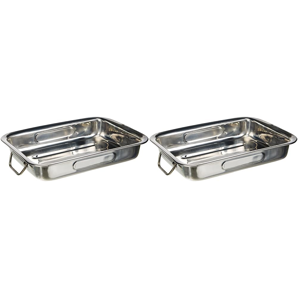 Ibili Bräter mit Griffen 25x19x5,5 cm aus Edelstahl, Silber, 23 cm (Packung mit 2) Silber 25 x 19 x