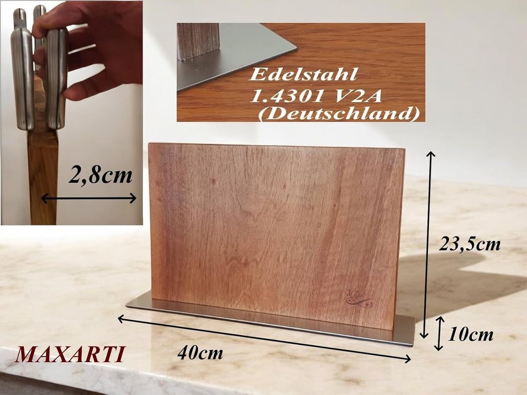 MAXARTI- (Euro Nussbaum 40x23,5cm) Magnetisch Messerhalter Doppelseitige Messerblock. Massivholz 2,8