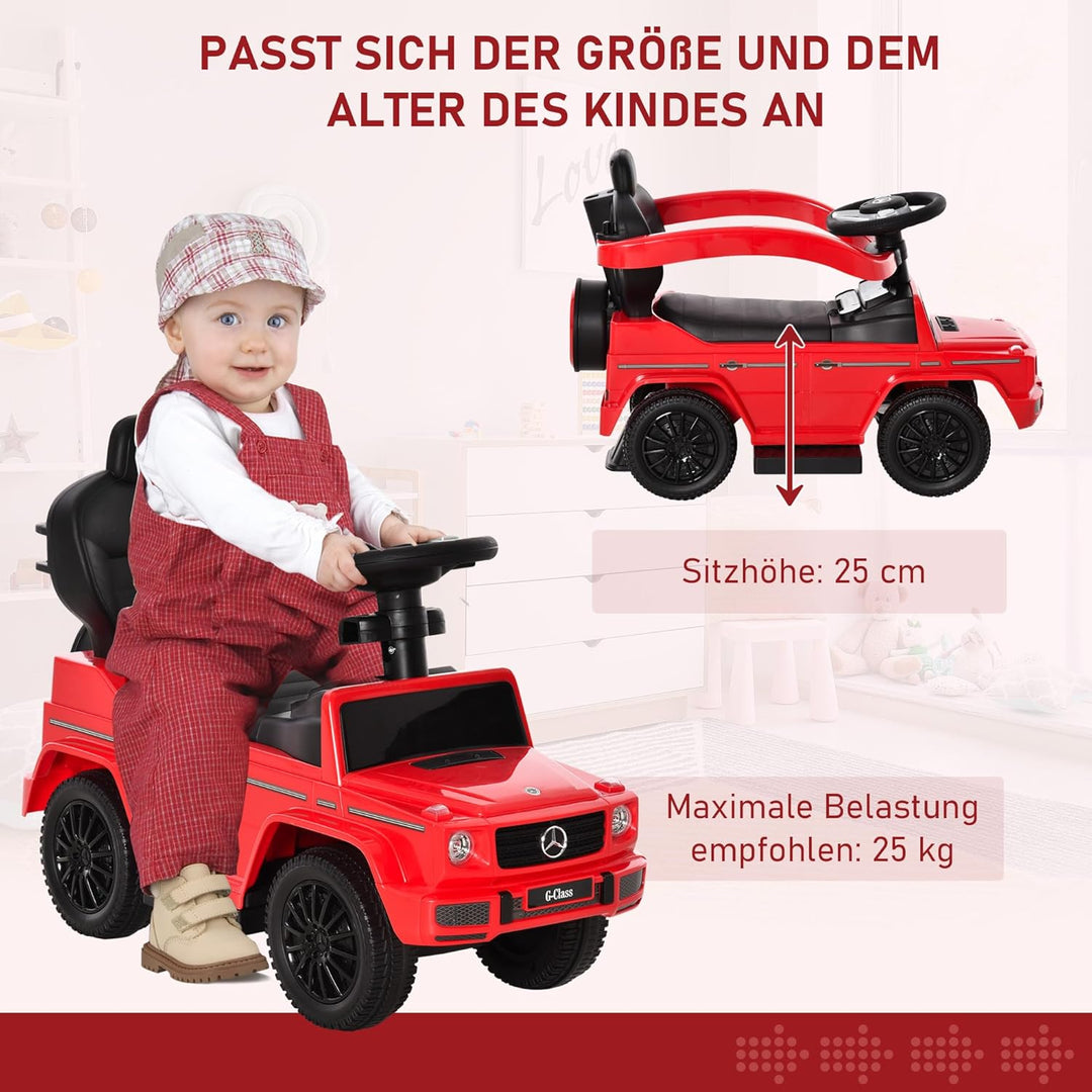 HOMCOM Rutschauto mit Schiebstange Mercedes-Benz G350 Rutschfahrzeug mit Lenkrad 3-in-1 Schiebeauto