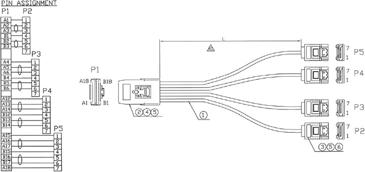 InLine 27620A SAS Anschlusskabel, Mini-SAS SFF-8087 an 4x SATA, 1:1, OCR, 0,75m