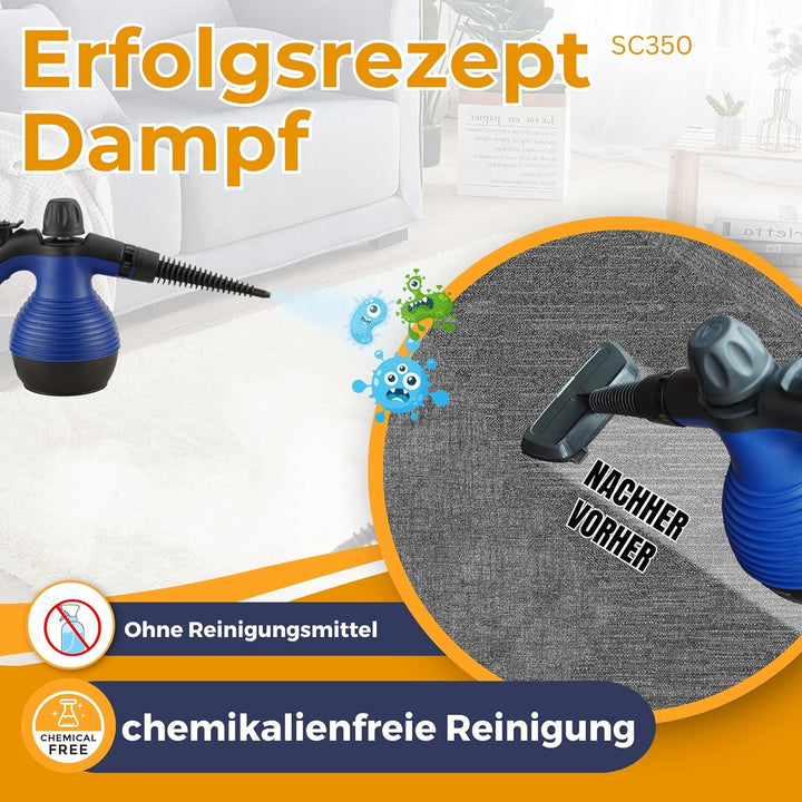 Sommertal Dampfreiniger Handgerät SC350 – Kompakter Hand-Dampfreiniger für alles – Polstermöbel, Fli