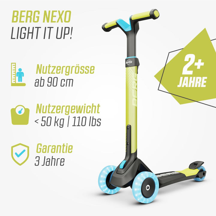 Kinderroller BERG Nexo, Kinderscooter ab 2 Jahre, Dreiradscooter, Höhenverstellbar, Faltbar Lenker,