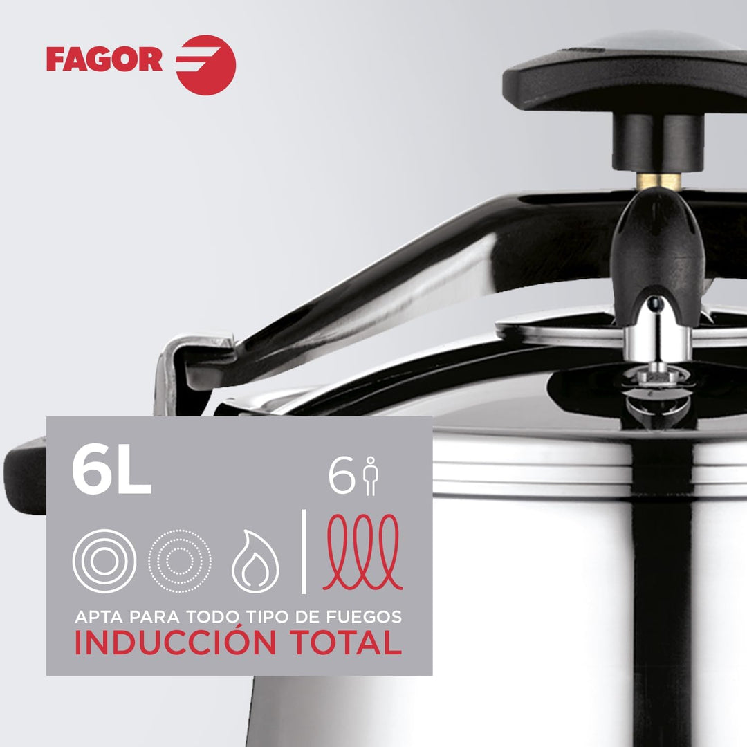 FAGOR ® Fagor Classica Schnellkochtopf, 6 l, aus Edelstahl 18/10, geeignet für alle Herdarten, volls