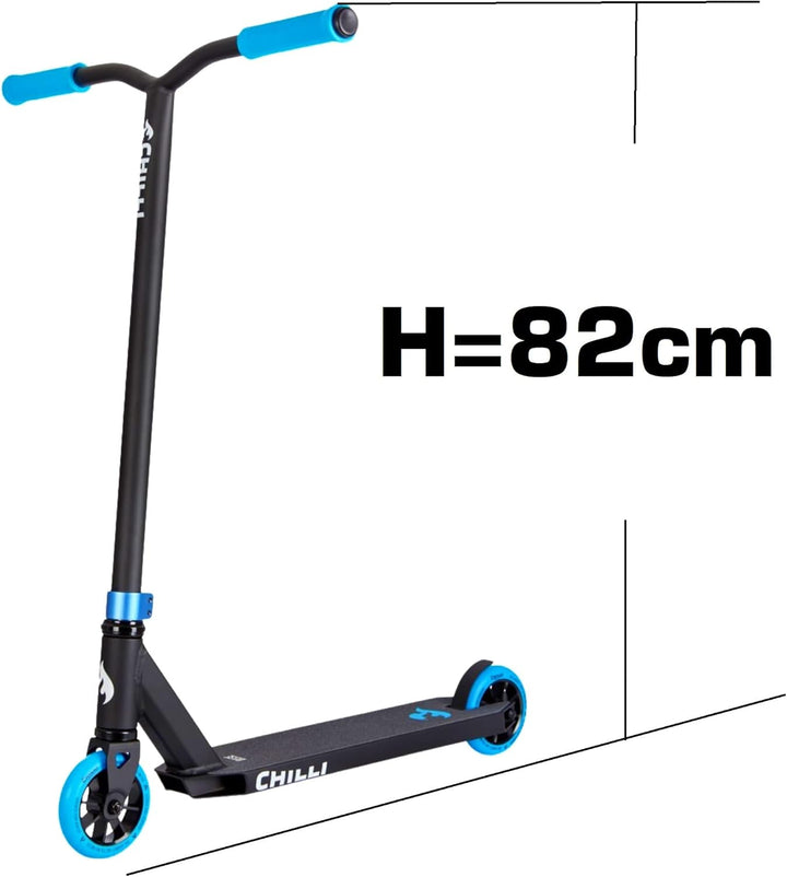 Chilli Pro Scooter Stunt-Scooter H=82cm Trick Tret Roller + Fantic26 Sticker Schwarz / Blau, Schwarz