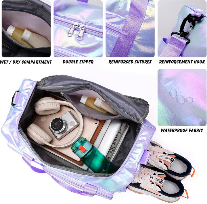 ZIOISNM Sporttasche Damen mit Schuhfach und Nassfach, Reisetasche Damen Glitzer Gym Bag saunatasche