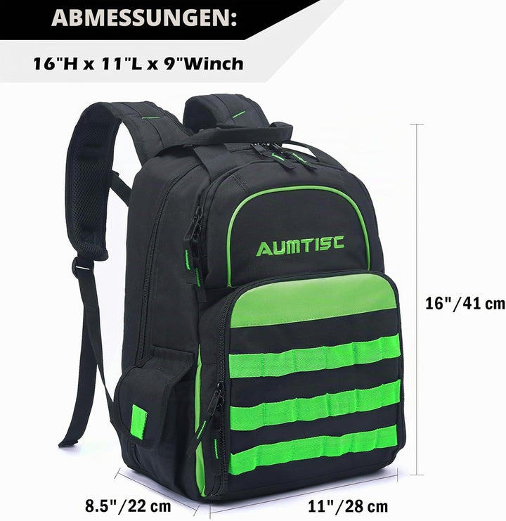 AUMTISC Werkzeug-Rucksack, strapazierfähig, für Baustellen, Werkzeugtasche mit Mehrzwecktasche, für