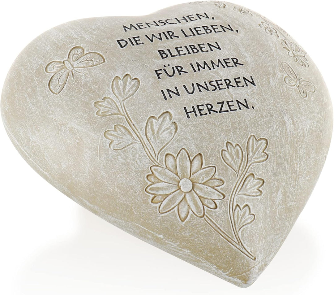 com-four® Grab-Dekoration in Herz-Form - verzierter Trauerstein mit Gedenkspruch - Gedenkstein mit A