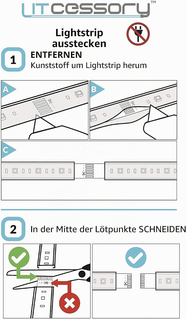 Litcessory 6-Polig auf Gekürztes Ende Verlängerungskabel für Philips Hue Lightstrip Plus (50mm, 4 St