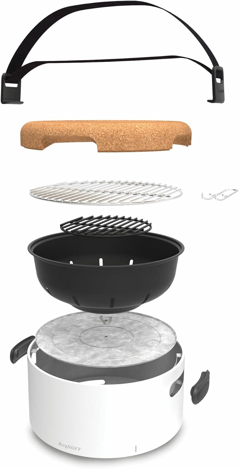 BergHoff Tischgrill Leo (Holzkohlegrill tragbar, Camping Grill inkl. Zubehör, Tragbarer Reisegrill k