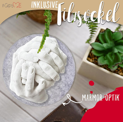 GipsME XXL 3D Handabdruck Set Familie Gipsabdruck für 4 Hände + Sockel Made in Germany - Premium Fam