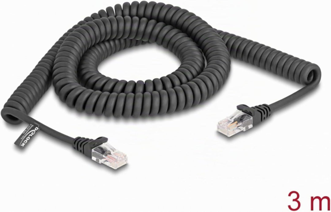 DeLOCK RJ45 Spiralkabel Stecker zu Stecker Cat.5e 3 m schwarz