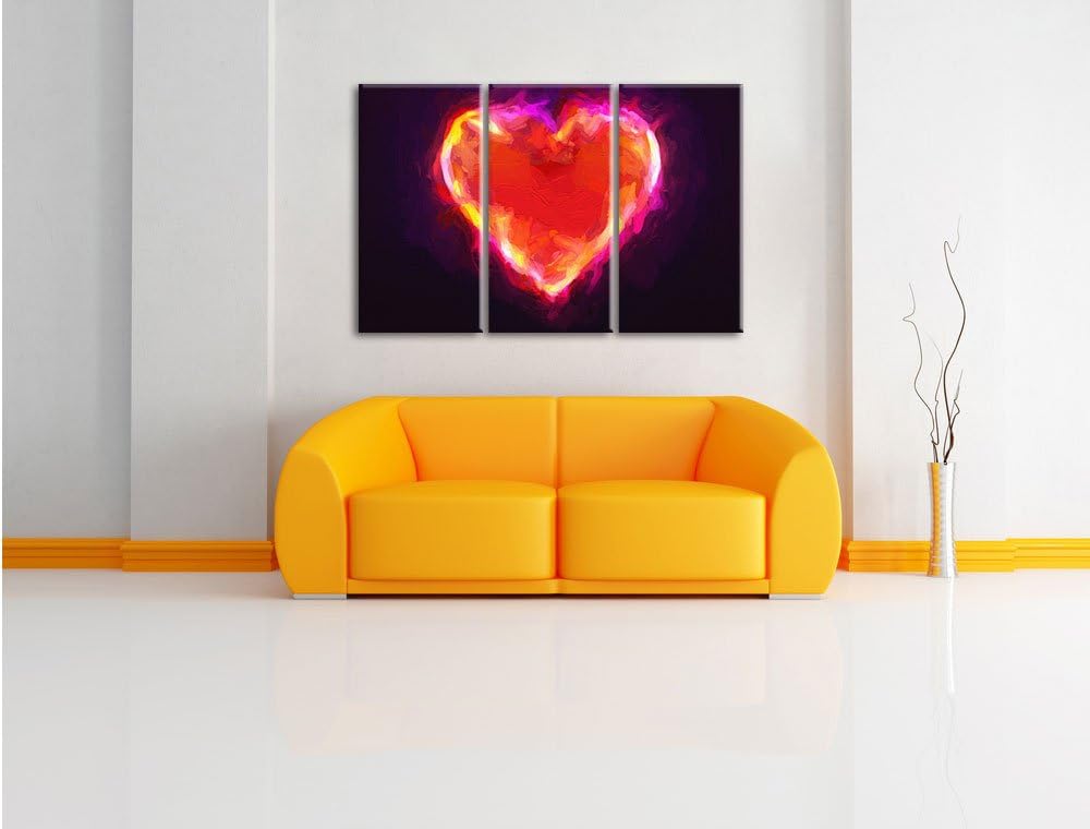 Pixxprint Herz aus Feuer Pinsel Effekt 3-Teiler Leinwandbild 120x80 Bild auf Leinwand