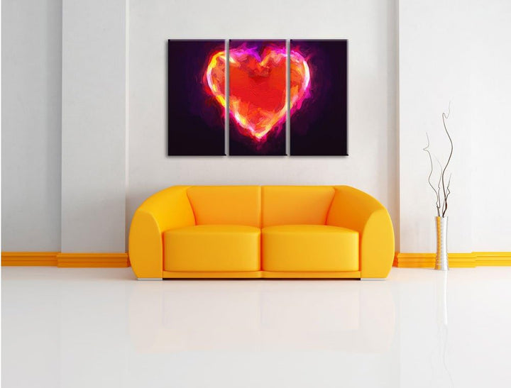 Pixxprint Herz aus Feuer Pinsel Effekt 3-Teiler Leinwandbild 120x80 Bild auf Leinwand