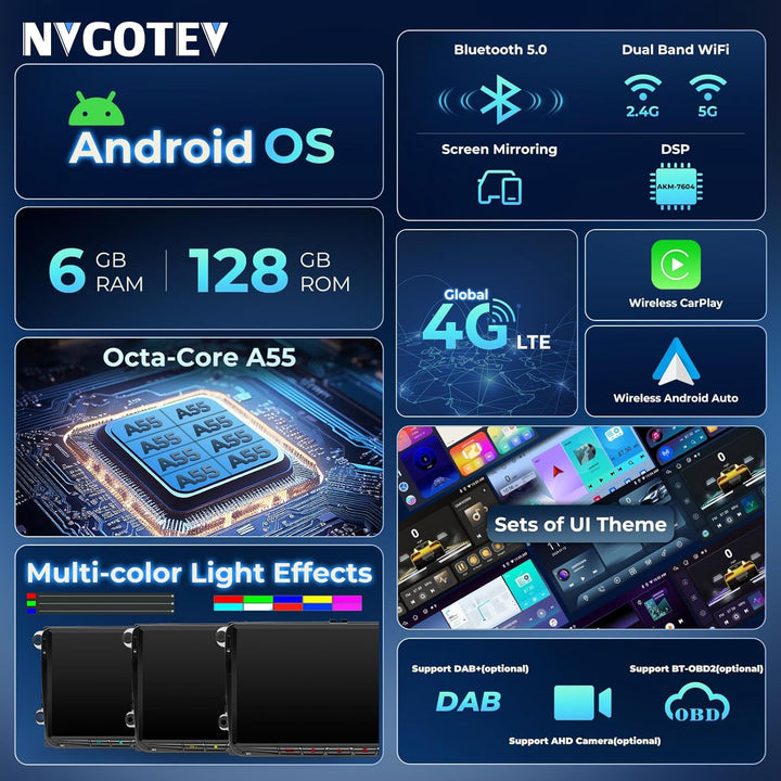 [Upgrade 6+128GB] Autoradio für VW Golf Passat Touran Seat Skoda, 9 Zoll Touchscreen Radio mit Wirel