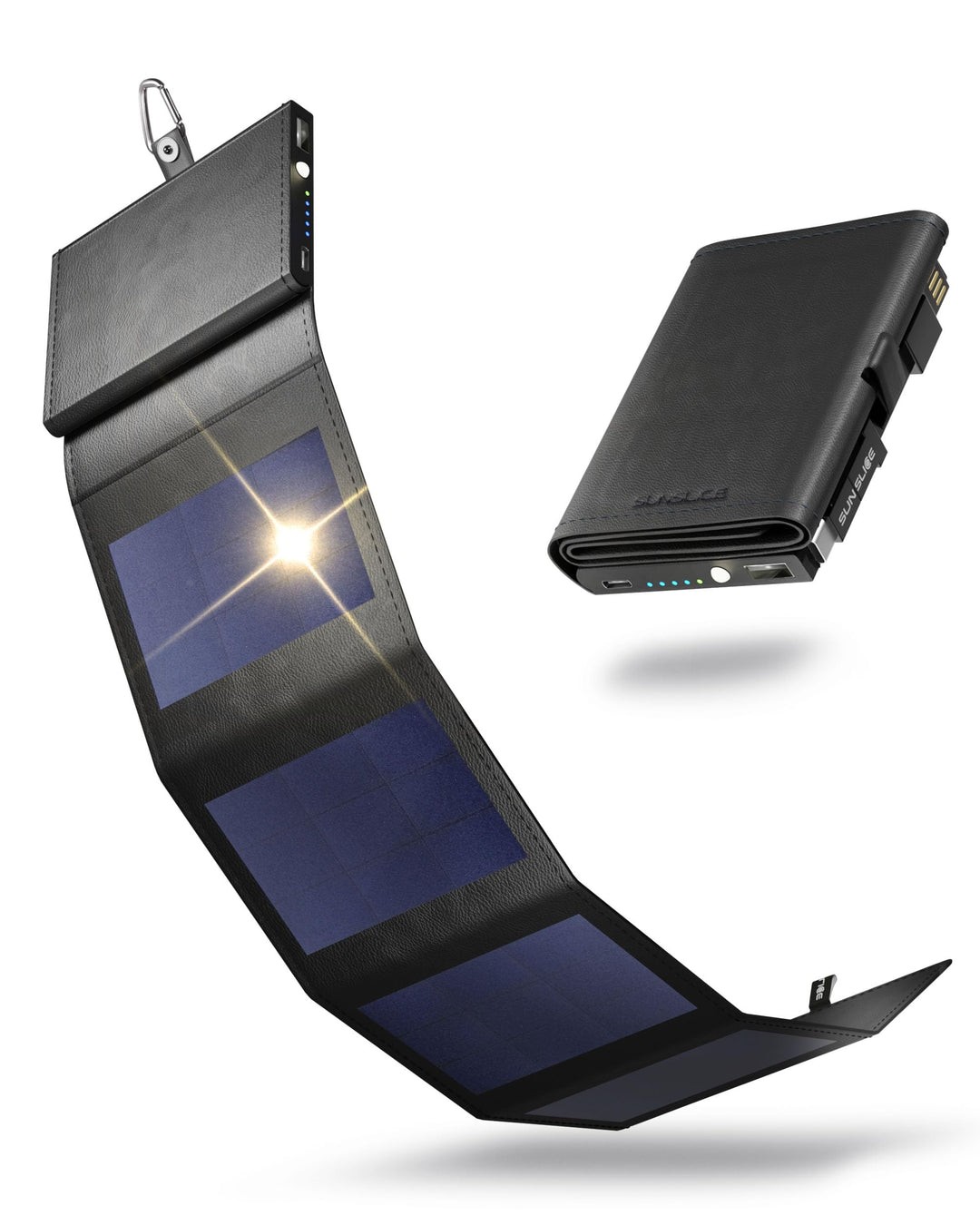 Sunslice I Photon Solar Power Bank mit SunPower Technologie, Handy Ladegerät im Taschenformat, Schwa