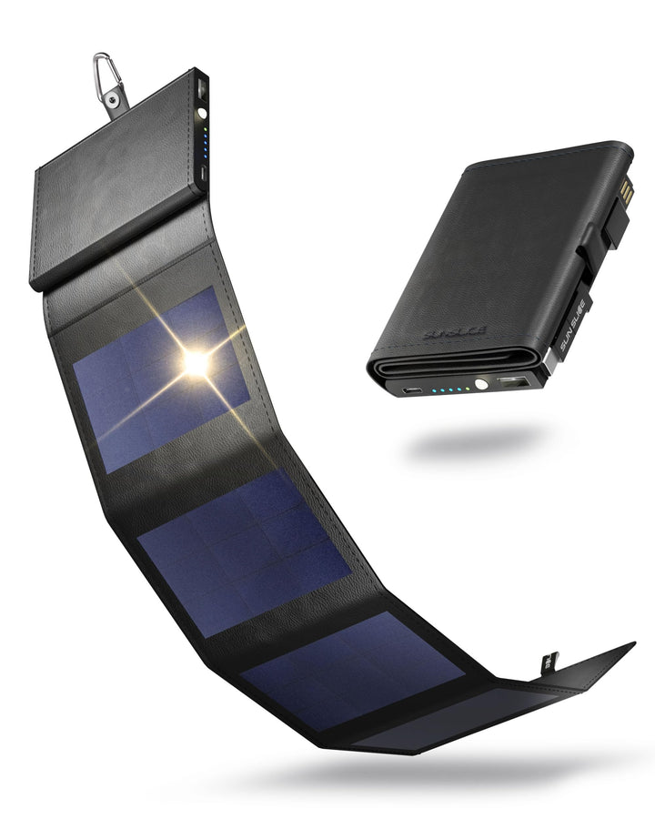 Sunslice I Photon Solar Power Bank mit SunPower Technologie, Handy Ladegerät im Taschenformat, Schwa