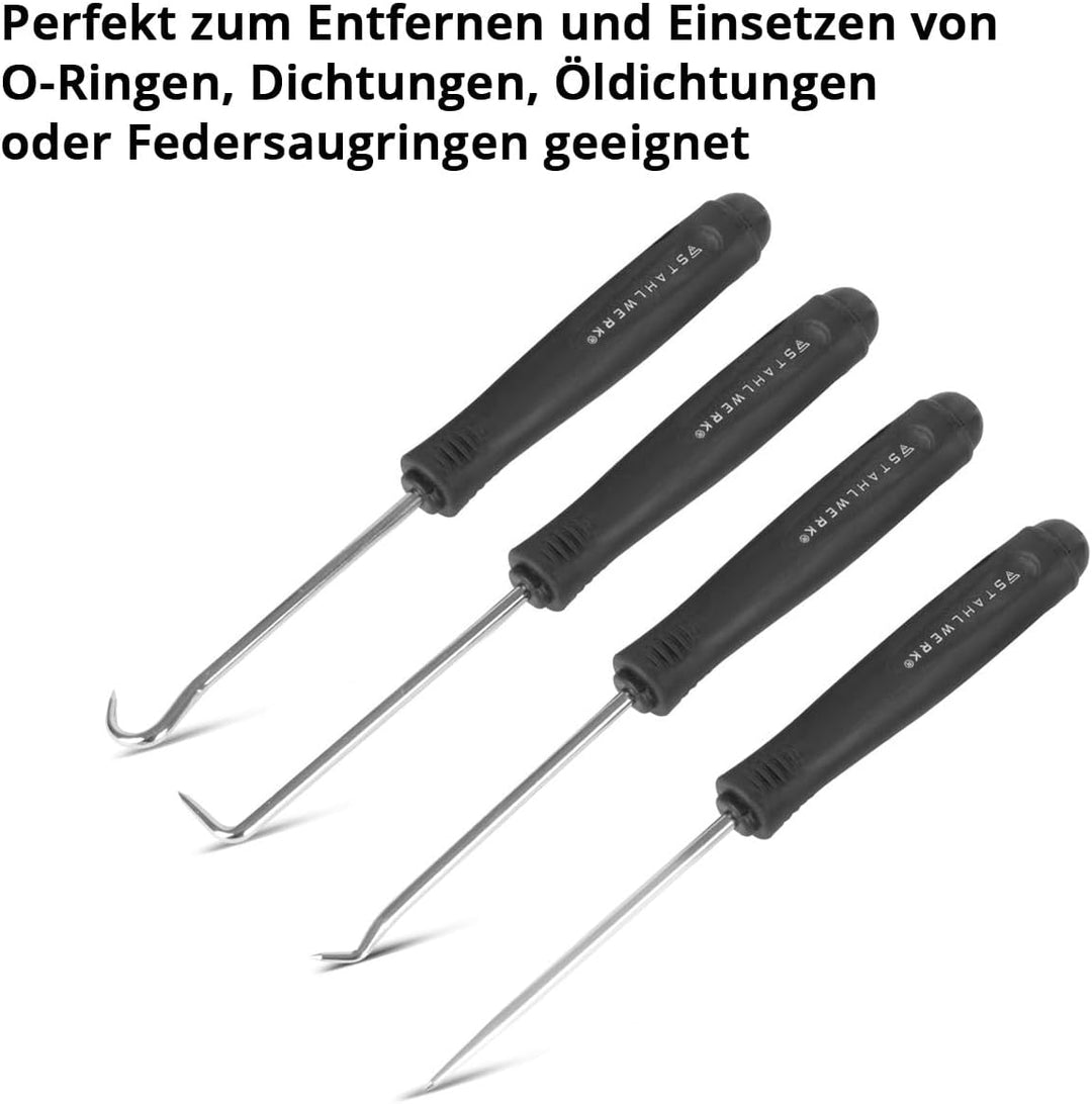 STAHLWERK Haken-Werkzeug-Set 8-teilig | Haken-Satz | Nadelhaken | Dichtungshaken | Pick-Set | Präzis