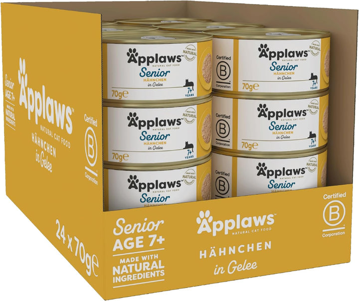Applaws Senior Huhn in Gelee Katzen Nassfutter (24 Dosen) (24 x 70g) (kann variieren) Senior - Huhn