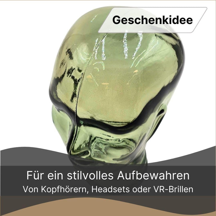 Mick Kopfhörerständer | Glas, Transparent Olivgrün | für Kopfhörer, Headset &amp; VR-Brille – Dekorative