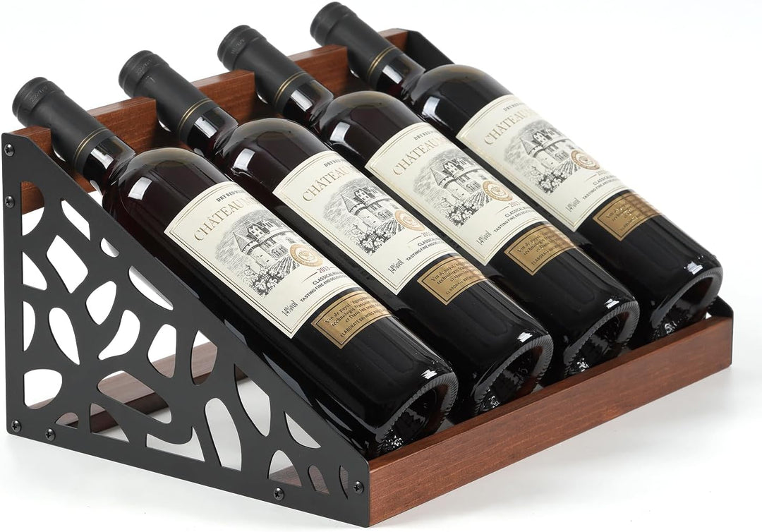 Rustikales Weinregal Holz für Tisch, Flaschenregal für 4 Flaschen, Vintage-Design, 36x24x17 cm, Wein