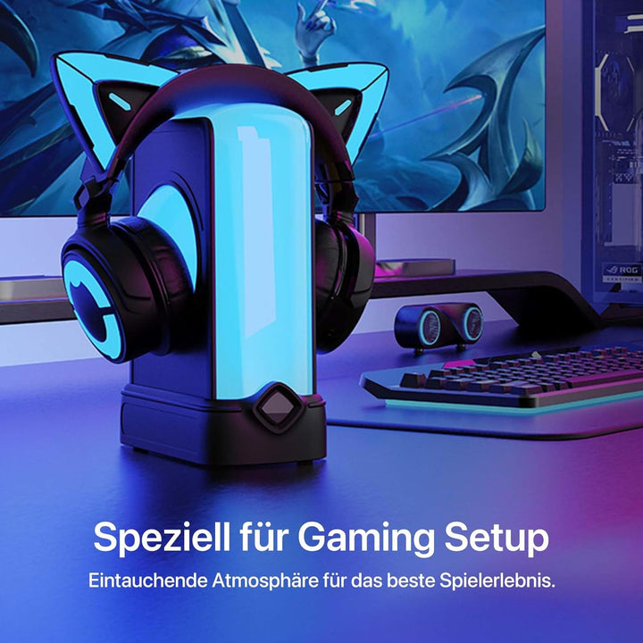 YOWU Kristall-Kopfhörerständer – 3-in-1 Multiport-Dockingstation mit 10 magischen Lichtmodi – das ul