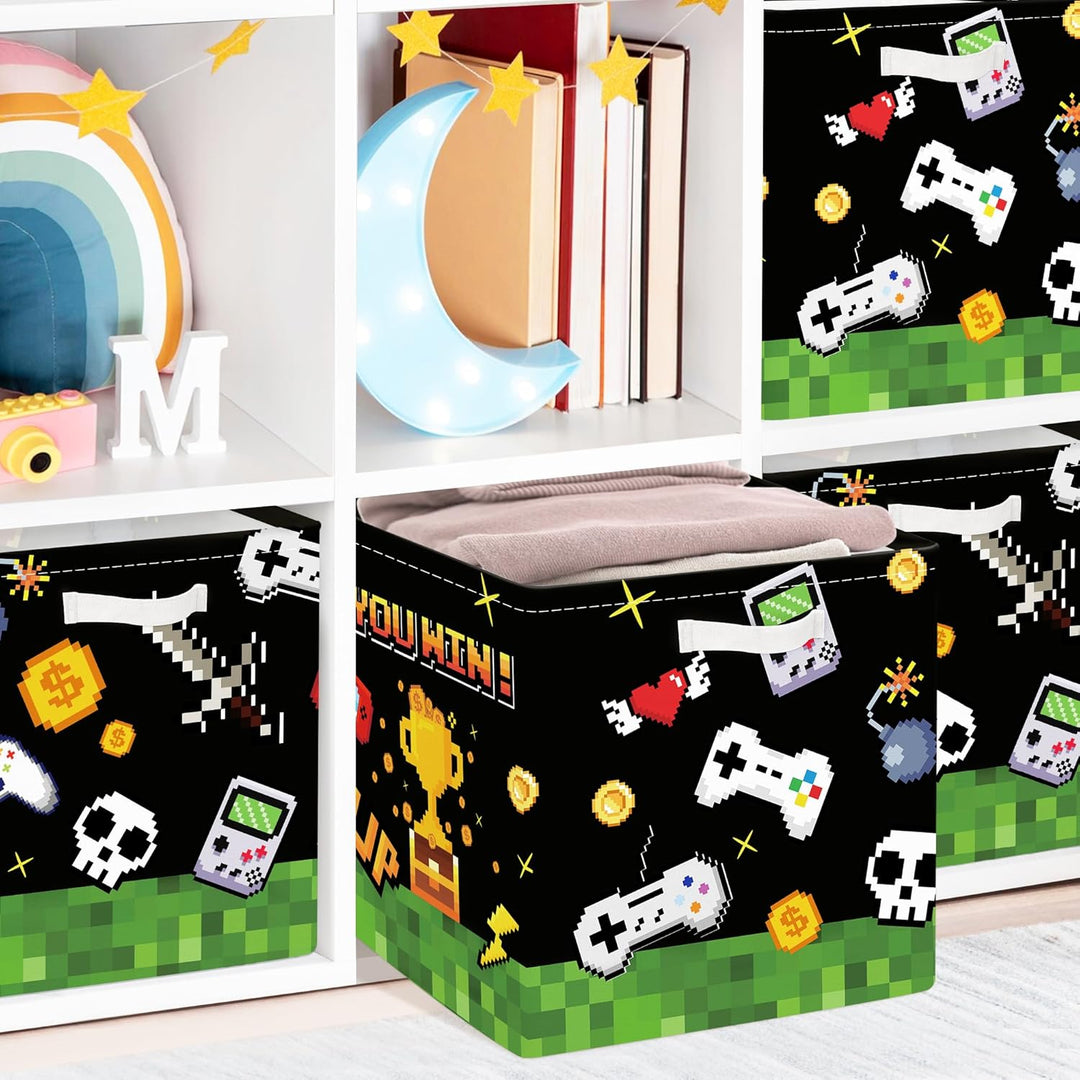 Clastyle 3 Stück Videospiel Kinder Aufbewahrungsbox Stoff für Kallax Faltbar Aufbewahrungskorb Klein