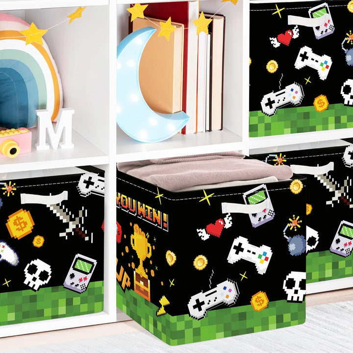 Clastyle 3 Stück Videospiel Kinder Aufbewahrungsbox Stoff für Kallax Faltbar Aufbewahrungskorb Klein