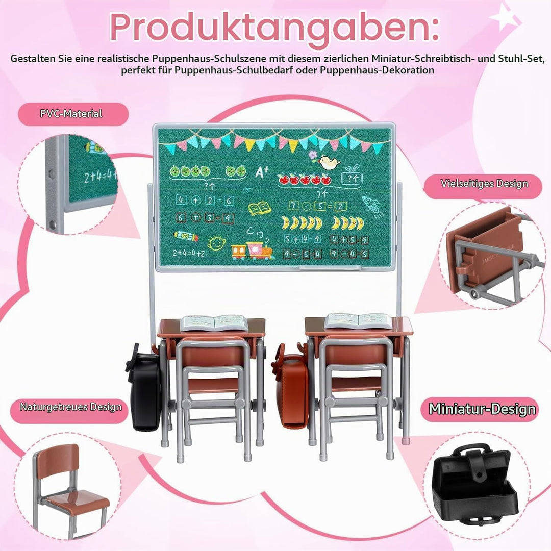 TOYANDONA 1 Set Miniatur-Klassenzimmer-Spielset Mini-Puppenmöbelmodelle mit Schultafel, Stuhl, Schre