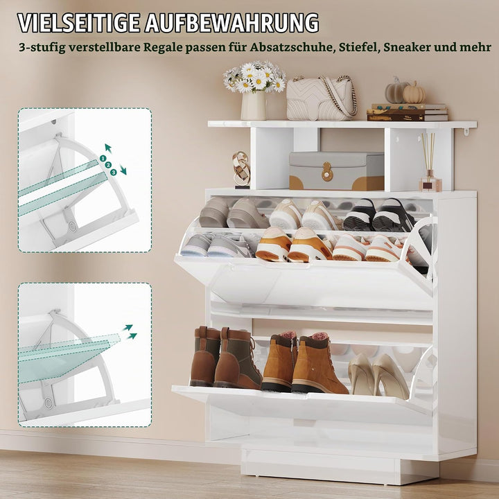 YITAHOME Schuhschrank Schmal Hochglanz, Schuhkipper mit 2 Klappen,80 x 24 x 106 cm Schuhregal schmal