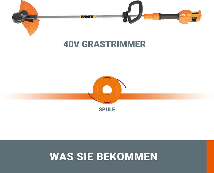 WORX WG183E.9 Rasentrimmer 40 V (2 x 20 V) - Doppelfaden & Doppelleistung - Schnittdurchmesser 33 cm