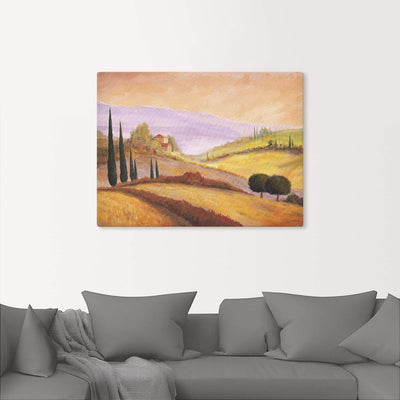 Artland Leinwandbild Wandbild Bild auf Leinwand 80x60 cm Wanddeko Toskana Landschaft Italien Malerei