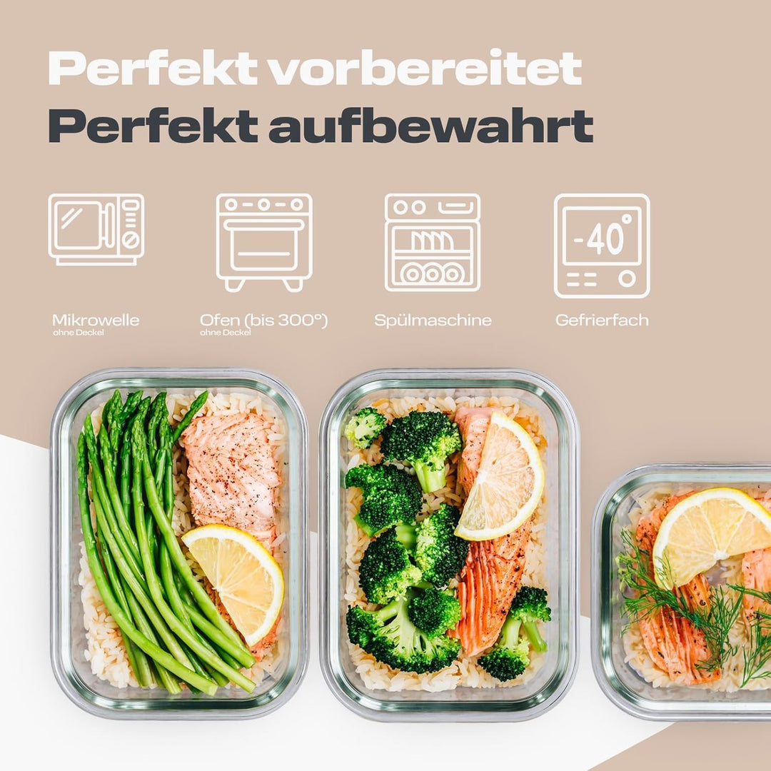 Eaze Life 3er-Set Meal Prep Box inkl. Deckel | Glas Frischhaltedosen | 2-fach mit Trennwand | luftdi