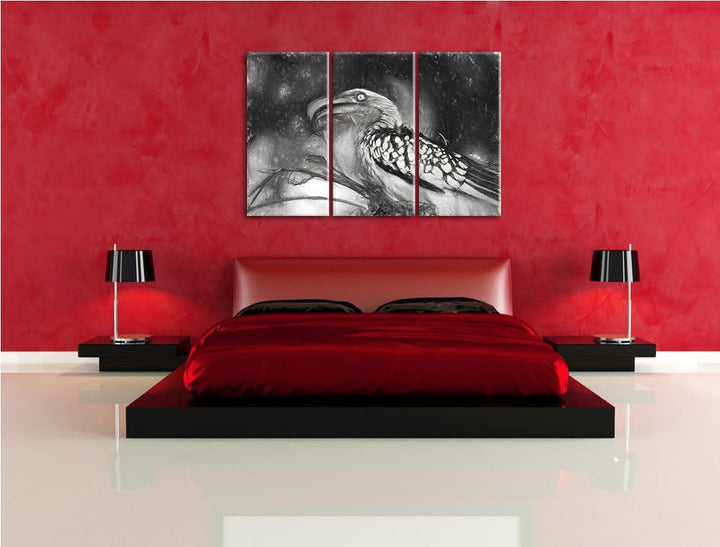 exotischer Gelbschnabeltoko NewArt 3-Teiler Leinwandbild 120x80 Bild auf Leinwand, XXL riesige Bilde