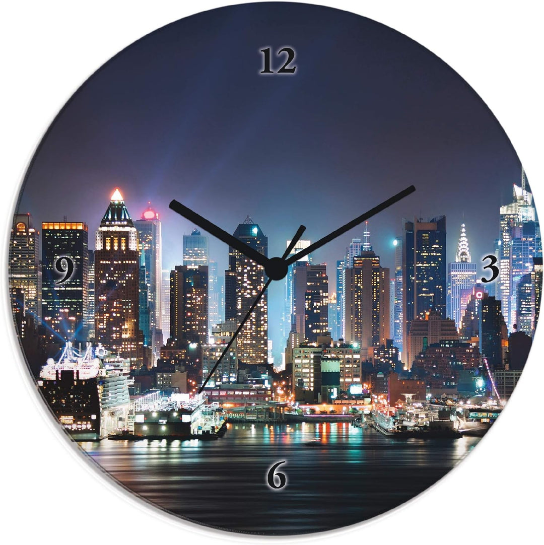ARTLAND Wanduhr ohne Tickgeräusche Glas Quarzuhr Ø 30 cm Rund Lautlos New York City Times Square Stä