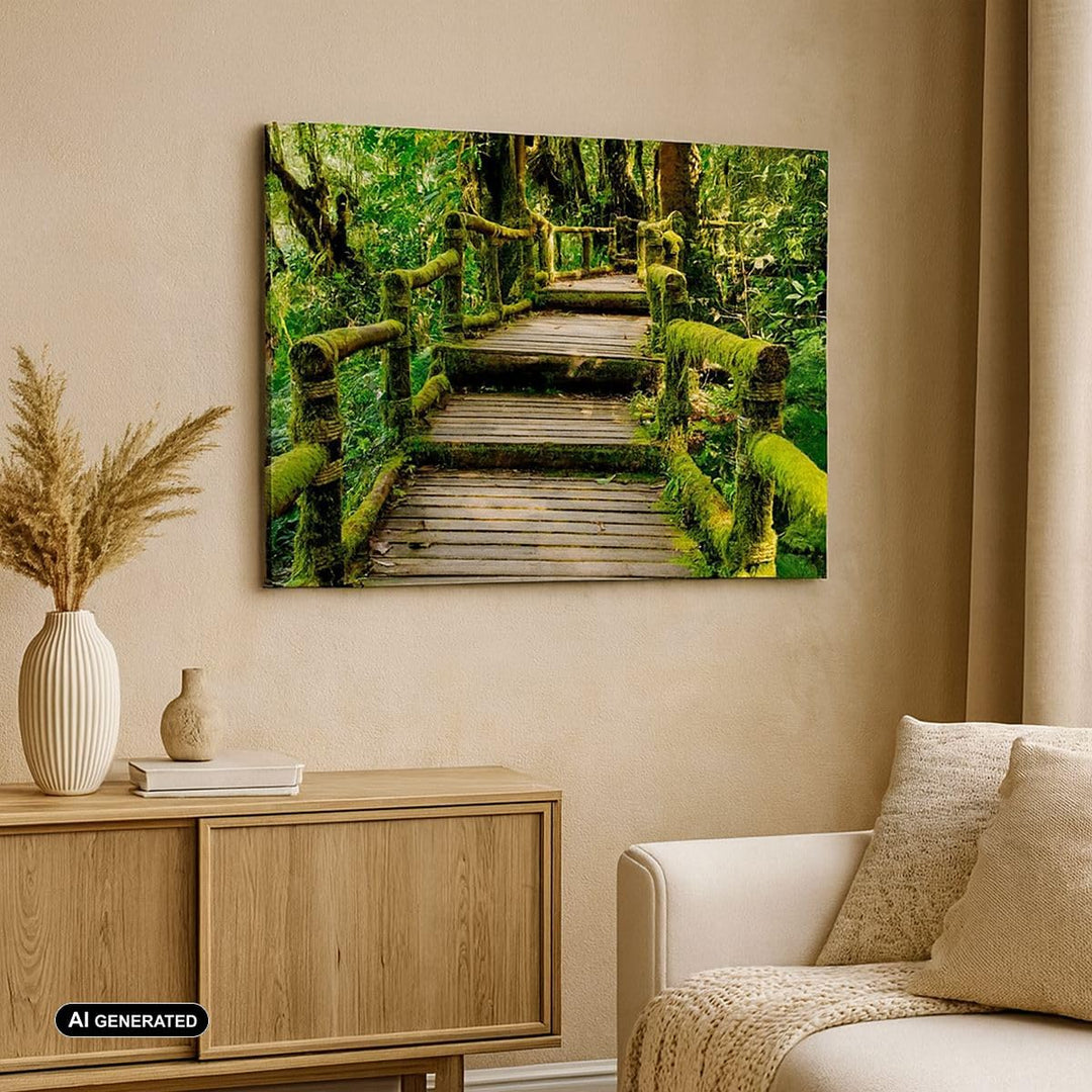 ARTTOR Bilder auf Leinwand Asien natur park brücke Leinwandbild 70x50cm Wandbilder Dekoration Wohnzi