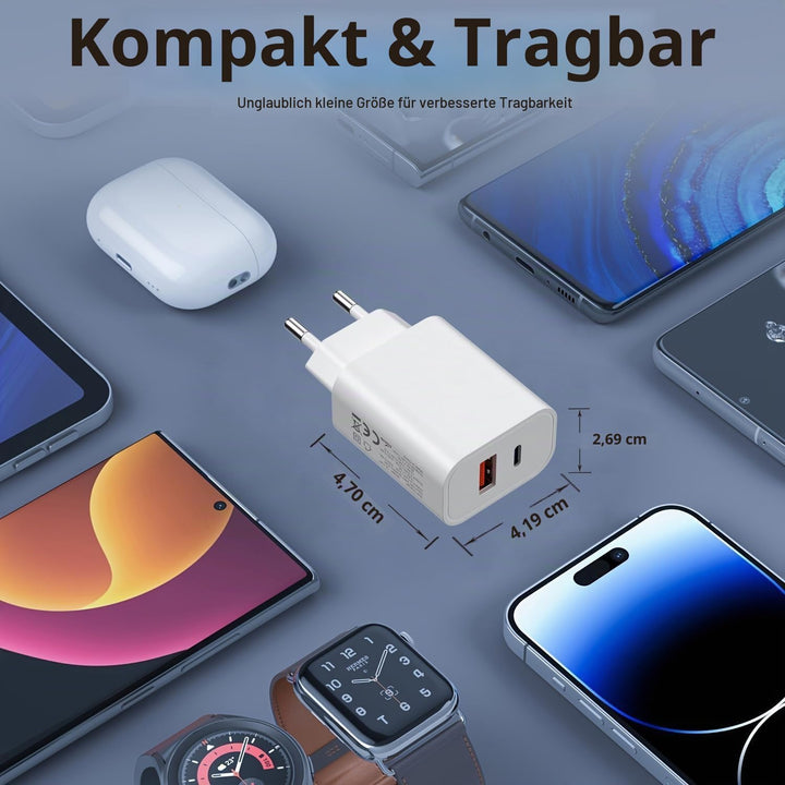 [3 Stück] 30W USB C Ladegerät + Schnellladekabel, 2-Port Schnellladegerät mit 1.8M Ladekabel，USB Ste