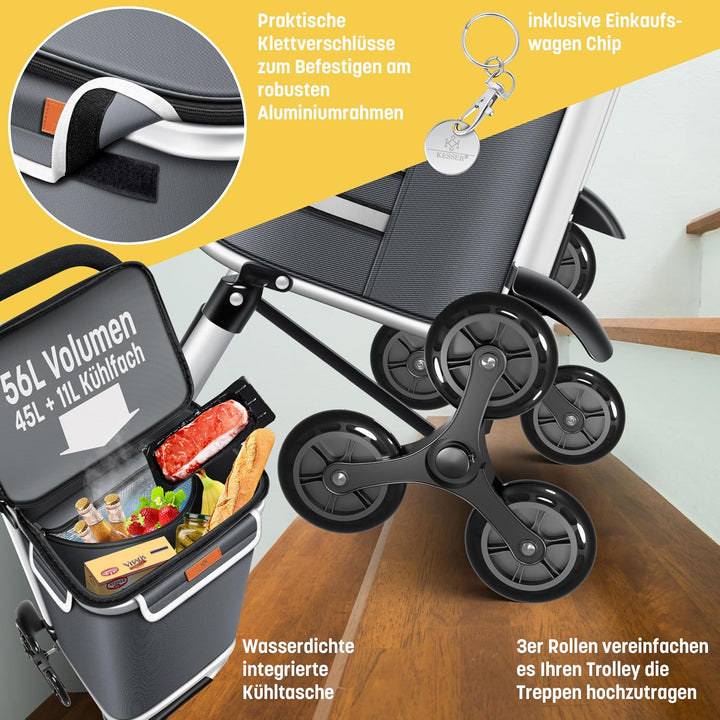 KESSER® Einkaufstrolley Treppensteiger mit Kühlfach klappbar mit 56L Kapazität und belastbar bis 50k