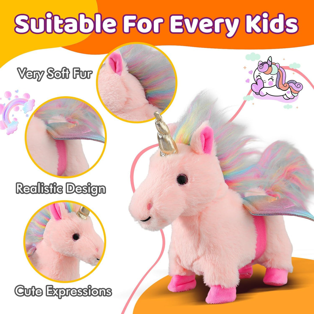 Marsjoy Gehendes Einhorn-Spielzeugset Singendes Tanzendes Elektronisches Plüsch-Pony mit Leine, Berü