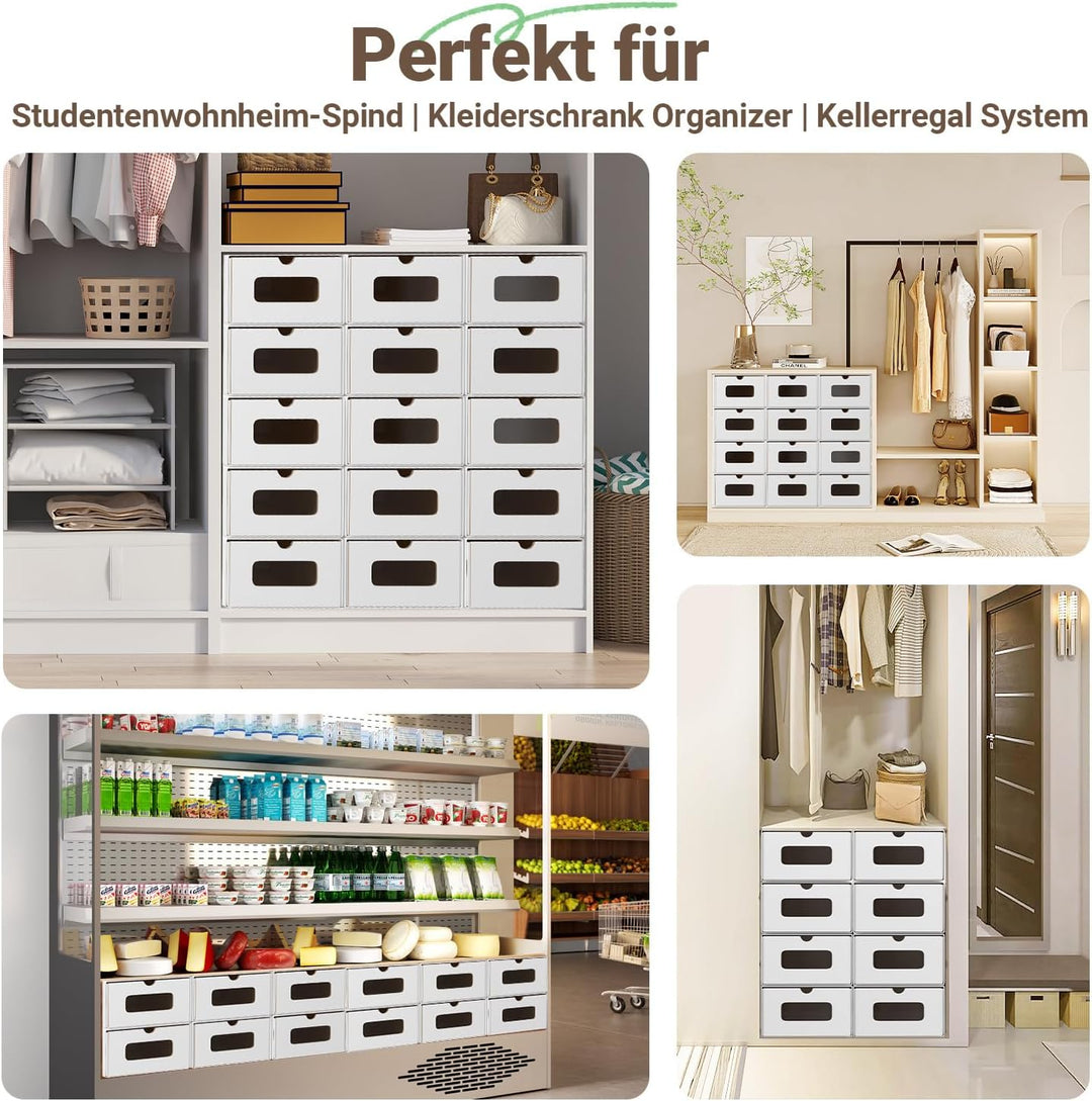 Aufbewahrungsboxen mit Sichtfenster, 10er Set, 33x30x35 cm, Stapelbare Schuhkartons aus Pappe, Schuh