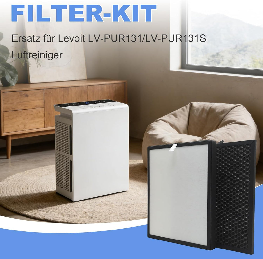 2 Paar H13 HEPA-Ersatzfilterset mit Aktivkohle, Ersatz für Levoit LV-PUR131/LV-PUR131S Luftreiniger