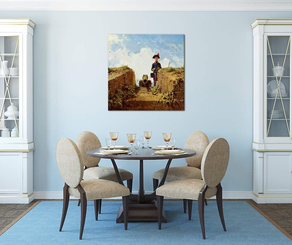 Bilderdepot24 Bild auf Leinwand | Carl Spitzweg Der strickende Vorposten in 80x80 cm als Wandbild |