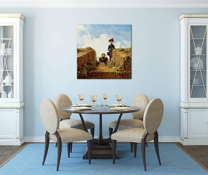 Bilderdepot24 Bild auf Leinwand | Carl Spitzweg Der strickende Vorposten in 80x80 cm als Wandbild |