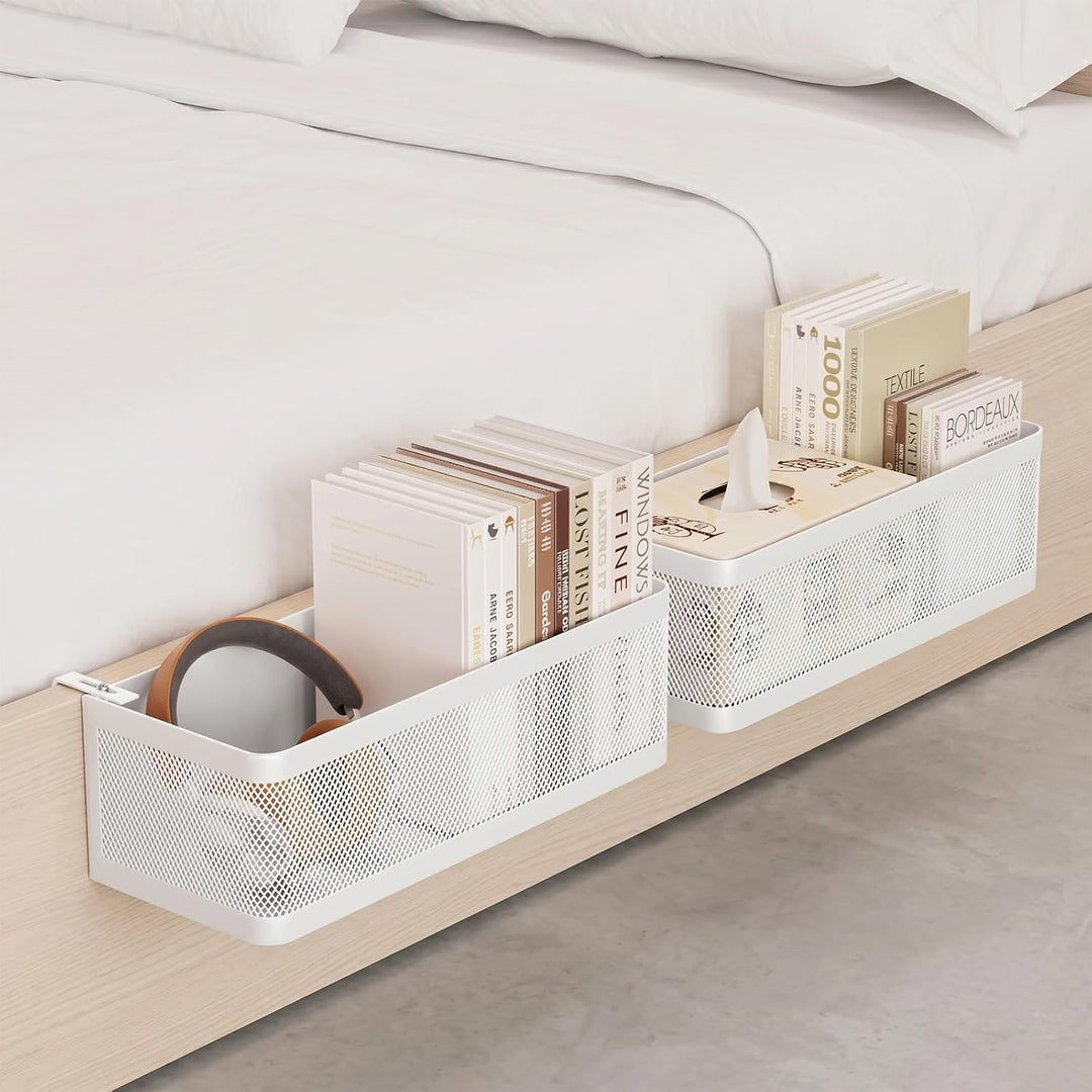 Bettablage zum Einhängen, Bett Organizer für Schlafzimmer &amp; Wohnheim, XL Weiss 35 × 13 × 10 cm, Weis