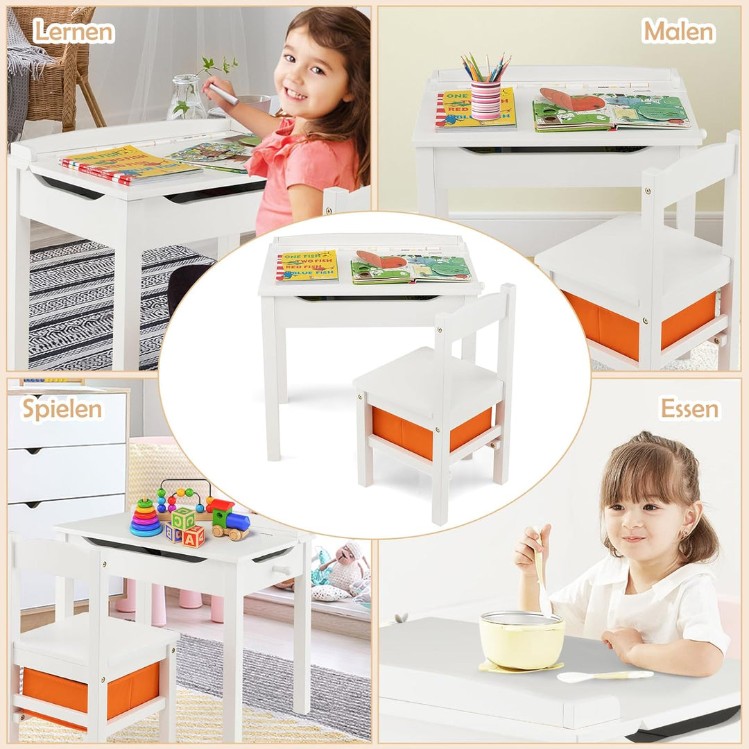 DREAMADE Kinderschreibtisch mit Stuhl, Schülerschreibtisch aus Holz, Jugendschreibtisch, Kindertisch