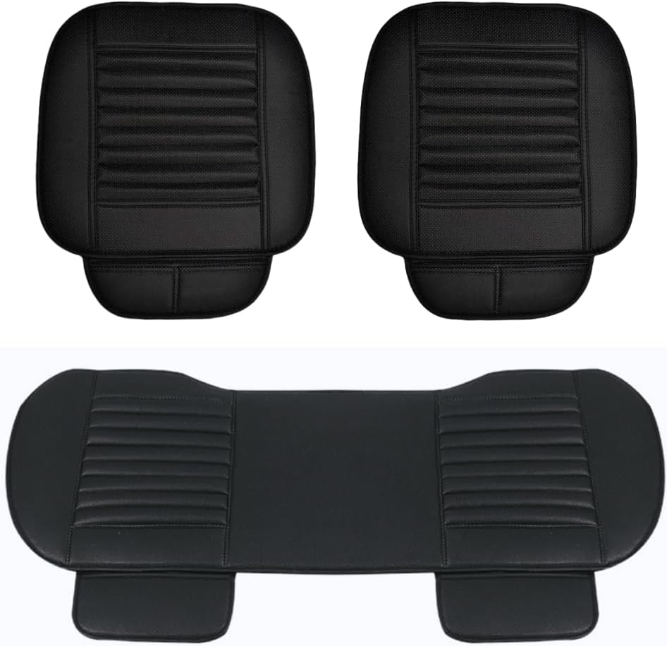 HONCENMAX Auto Sitzauflage Sitzkissen Universal Sitzauflagen Autositzbezüge - BambusKohle PU Leder -